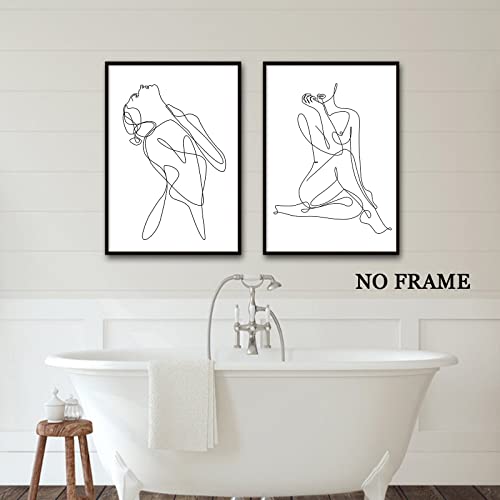 Abstract Woman Silhouette Wall Art Minimalist Line Canvas Black And White Line Paintings Abstract Body Silhouette Line Art Print Woman Silhouette Pictures Line Artwork Poster 16X24Inchx2 No Frame #TOP4