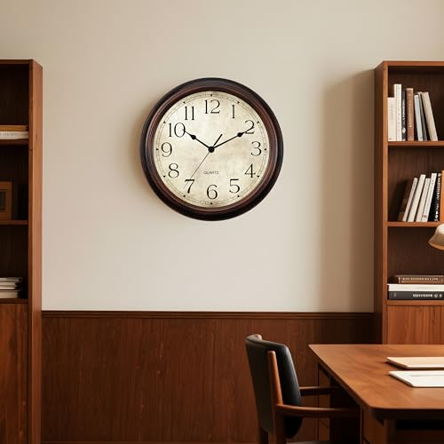Image of KECYET Wall Clock Battery Operated Vintage Silent Non-Ticking Analog Wall Clocks 16 Inch Small Retro Clock Decorative for Kitchen Bathroom Bedroom Home Office (Bronze)