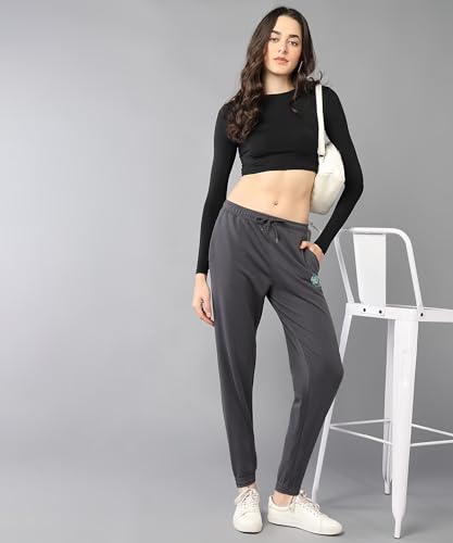 Image of Alan Jones Clothing Women's Comfort Fit Mid Rise Solid Ankle Length Cotton Track Pant