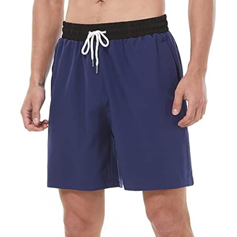HEALONG Men's Athletic Running Shorts: Quick-Dry Lightweight 7-Inch Inseam - Workout Gym Sports Fashion Shorts with Zipper Pockets Navy Cover
