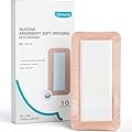 Dimora Silicone Ultra Absorbent Dressing Pads - Adhesive Wound Bandage with Gentle Border, Waterproof Soft Gauze for Post Surgical and Bed Sore Exudate Management 4"X 8" 10 Count