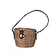 Cestino in vimini rotondo con manici e chiusura in pelle, borsa da spiaggia