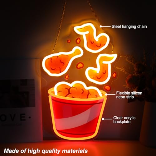 Image of Fried Chicken Neon Sign, Chicken Led Light USB Powered Dimmable LED Sign for Street Food Neon Light, wall light retro, fast food sign, decor bar, fried chicken sign, Food Signs for Buffet