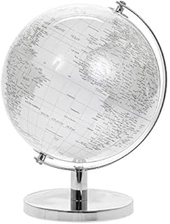 Lesser & Pavey Vintage Rotating Silver & White World Globe with Metal Stand for Your Desk/Office, Silver, 27cm