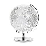 mapa globo terraqueo en blanco 21 x 21 x 27 cm Lesser & Pavey Globo de Mundo Giratorio Vintage Plateado y Blanco con Soporte de Metal para tu Escritorio/Oficina, Plata, 27 cm