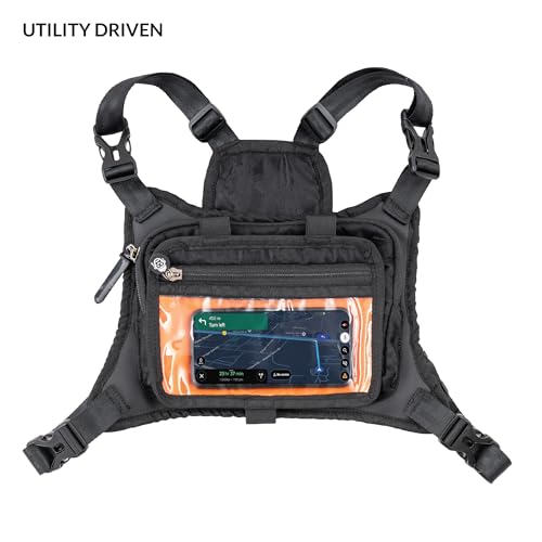 Image of MONKEY TROOPERS Torque Magnetic Chest Bag for Biking, 2L, Black Camo | Magnetic Tank-Mount Harness, Touch-Sensitive Phone Pocket, Detachable Front Pouch, Organiser Pockets