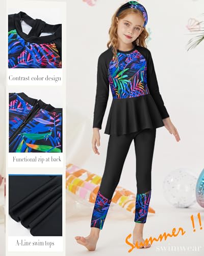 Image of GRACE KARIN Girls Long Sleeve Swimsuit Mermaid Bathing Suit Rash Guard Swimwear 4 Piece Size 5-12