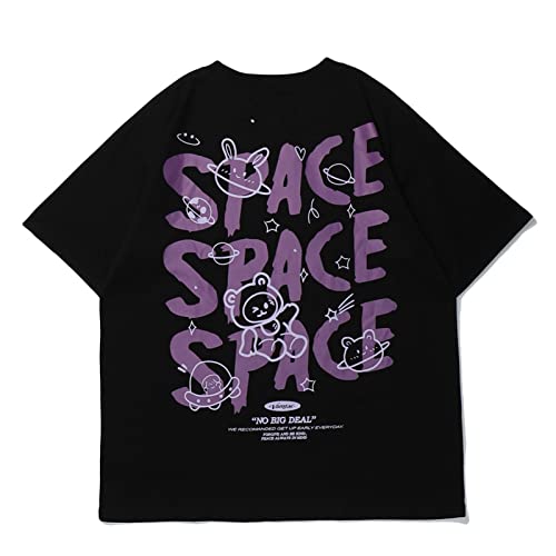 Sawmew Gothic Cartoon Tshirt Damen Harajuku Shirt Oversize Y2k Fashion Oberteile Frauen Punk Skateboard Street Tees Mode Casual Tops Streetwear Girls Anime Kleidung Sommer (Color : Black, Size : M)