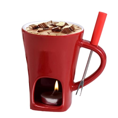 Naqqios Juego de fondue de chocolate - Taza de cerámica para fondue, cuenco resistente al calor, tenedor de acero inoxidable, olla para fundir velas, cuenco para servir postres | Ideal para la