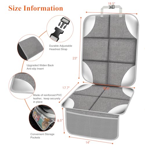 Image of Car Seat Protector for Child Car Seat, 600D Fabric Carseat Seat Protectors, Seat Protector Under Baby Pet Car Seat with Upgraded Non-Slip Backing, Mesh Storage Pockets, Silver-Gray, 1PCS