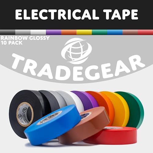Image of TradeGear Rainbow Glossy 10 Pack - UL Listed Colored Electrical Tape, 60 ft x 3 /4 in, 600V, Flame Retardant, Waterproof, Rubber Adhesive - Phase Marking & Wire ID Kit
