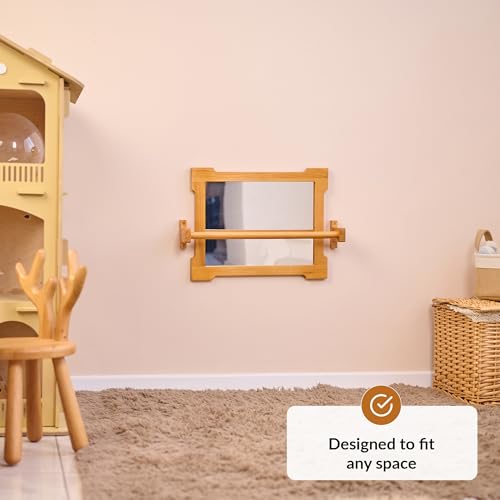 Montessori Spiegel mit Stange für Kleinkinder | Baby Spiegel Montessori zum Hochziehen & Laufenlernen | Montessori Spiegel mit Griff | Holzstange zur Förderung der Motorik | Kinderzimmer Klassenzimmer