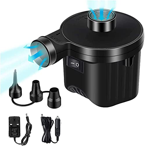 Electric Air Pump, 60W Portable Quick-Fill Inflator Deflator Pumps with 3 Nozzles, 110V AC 12V DC Air Mattress Pump for Inflatables Couch, Pool Floats, Blow up Pool Raft Bed Boat Toy