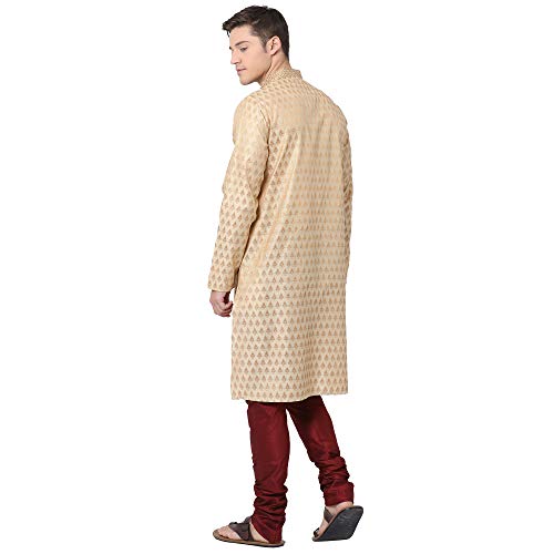 Image of TABARD Silk Blend Beige Full Sleeve Regular Fit Printed Kurta for Men