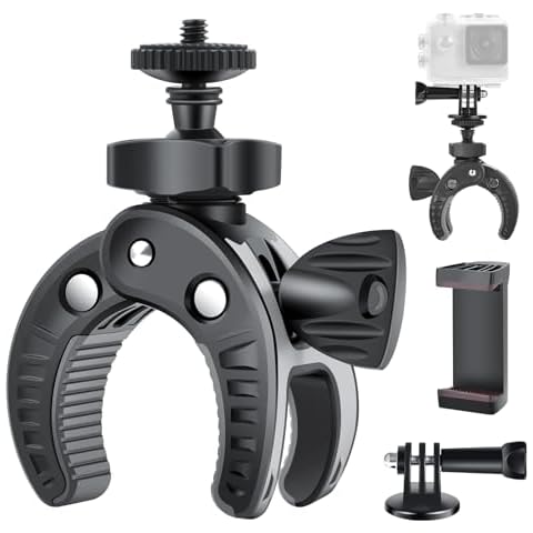 UTEBIT Bike Camera Mount with 1/4" Screw Bicycle Camera Clamp for Bike,Motorcycle, Gopro,Electric Vehicles,360° Rotation Handlebar Action Camera Smartphone Cover