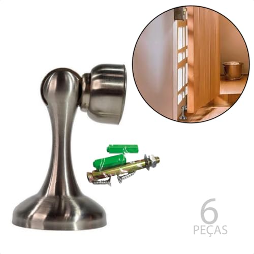 Prende Porta Kit 06 Prendedores De Porta Magnético Batentes De Porta De Aço Inoxidável Cromado Com B