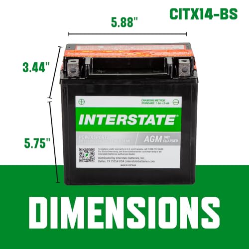 Image of Interstate Batteries YTX14-BS Powersports Battery 12V 12Ah 200CCA AGM