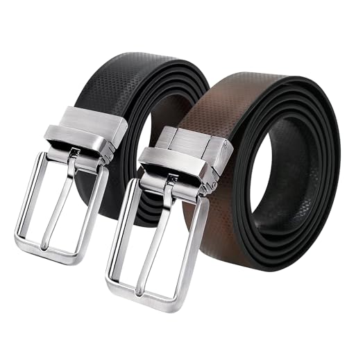 Image of CIMONI Reversible Leather Belt for Men | Genuine Leather & Vegan Leather Pin Buckle Belt | Classic Black /Brown Adjustable Belt for Formal, Business, Office & Casual Wear