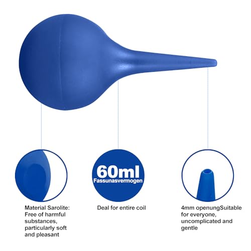 Ohrenreiniger 60ml,Ohren Reinigung Set,Ohrenschmalzentferner Silikon,Ohrendusche für Baby Kinder Erwachsene,2 Stück (Blau)