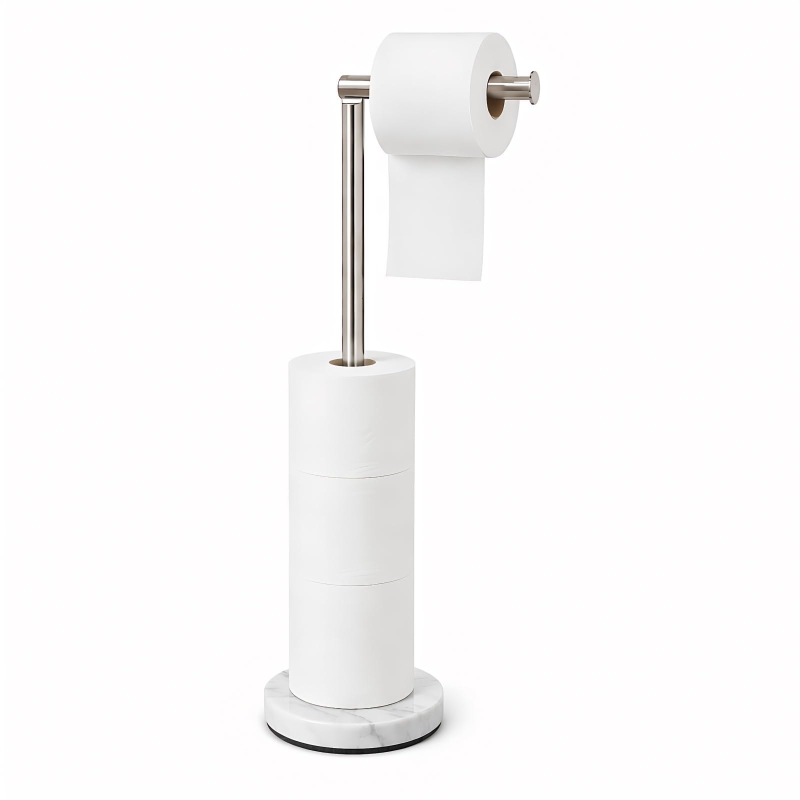 Songtec Toilet Paper Holder Stand, Free Standing Tissue Roll Holder, Heavy Natural Marble Base, Sturdy for 5 Toilet Paper Rolls (Marble Base, Brushed Nickel)