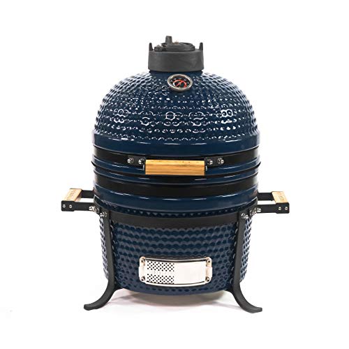 VESSILS 15 Inch Kamado Charcoal BBQ Grill Handle Style â€“ Heavy Duty Ceramic Barbecue Smoker and Roaster with Built-in Thermometer and Stainless Steel Grate
