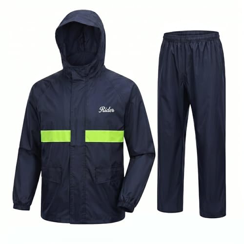 Image of Allextreme Raincoat with Reflective Strip Hooded & Adjustable Waterproof Poncho Rainwear Reversible Polyester Reusable Rainsuit for Sports Bikers Riding Camping Men & Women