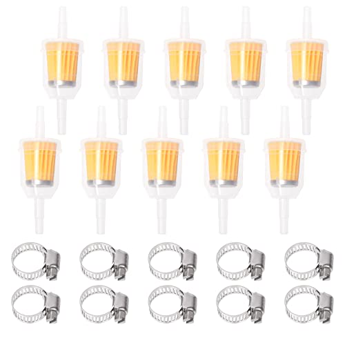Glarks 20Pcs 1/4" x 5/16" Gas Inline Fuel Filters with Worm Gear Hose Clamps Assortment Kit for Most Small Engines Compatible with Kawasaki Kohler Briggs Stratton John Deere