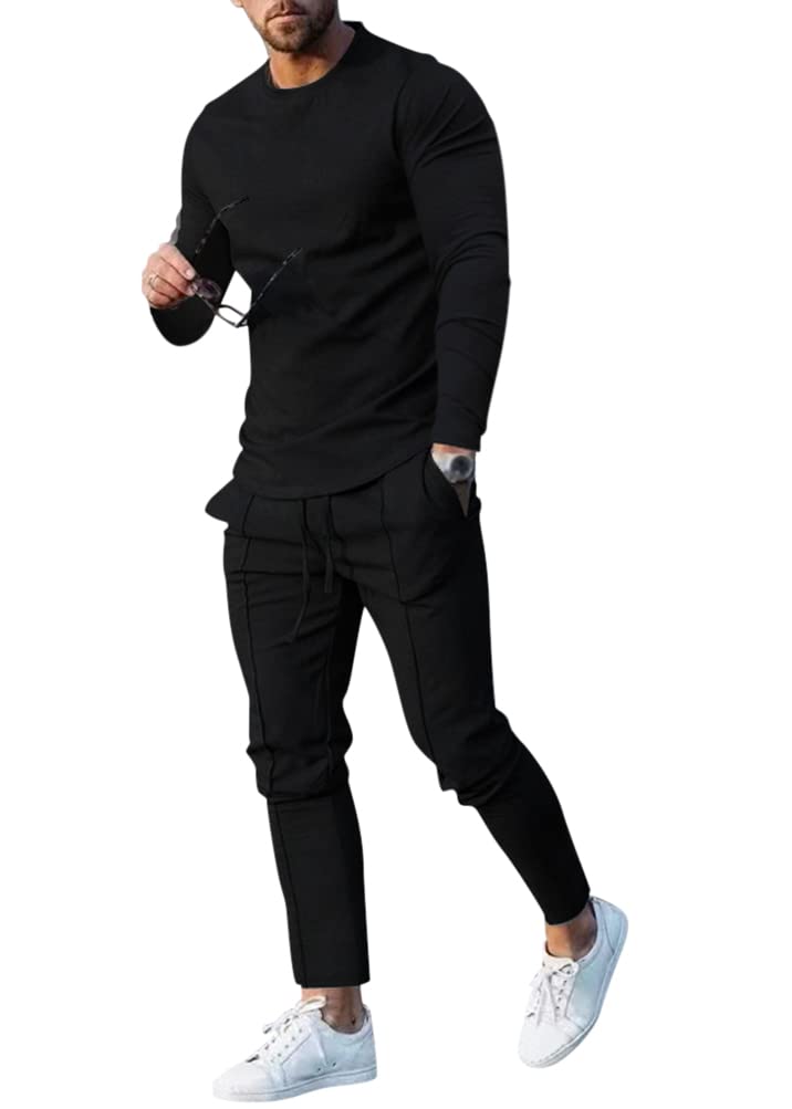 Onsoyours Ensemble de Survêtement Homme Été 2 Pièces T-Shirt Manches Courtes/Manches Longue Pantalon Élastique Décontracté Sportswear Tenue de Sport Respirant Plage