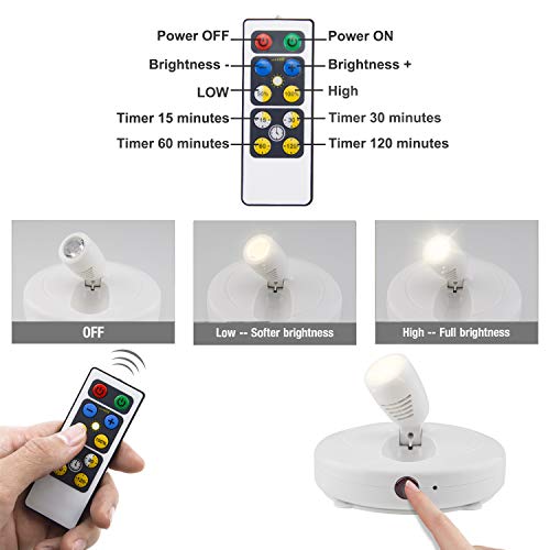 Image of LUXSWAY Wirelss Spotlights, Battery LED Lights Remote and Timer, Dimmable Accent Lights, Picture Lights with Rotatable Lights Head, Stick Indoor for Closet Painting Artwork -100 Lumens 2Pack