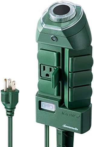 DEWENWILS Outdoor Power Strip Timer with Photocell, Yard Stake Timer Dusk to Dawn, Weatherproof Countdown Light Timer, 6 Outlets 10ft Cord for Outdoor Lights, Sprinklers, Garden, 1875W/15A UL Listed
