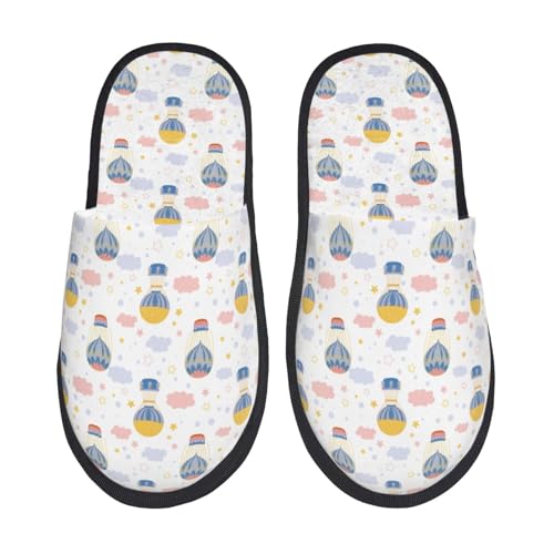 Hot Air Balloon Print Women'S Fuzzy Slip On Indoor Outdoor Winter House Slippers