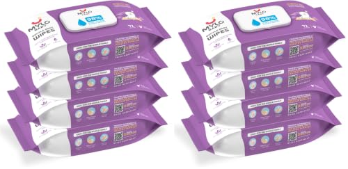 Image of Mylo Gentle Baby Wipes with Lid (72 Wipes x 8 Pack - 288 Water Wipes) | Natural Wet Wipes with Organic Coconut Oil & Neem| Cotton Cloth with Extra Thick