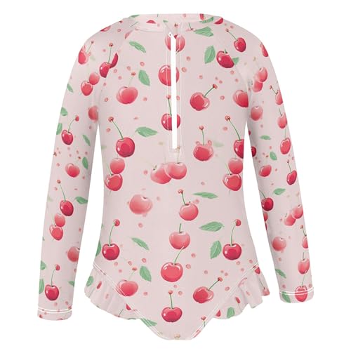 Cherry Fruit Girls Long Sleeve Rashguard Swimsuit UV Protection One-Piece Swimwear Bathing Suit B04026902