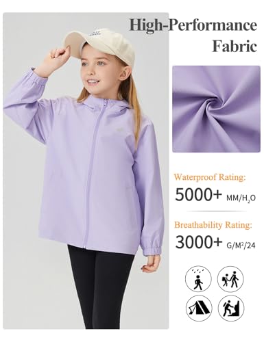 Image of Kids Rain Jacket Lightweight Waterproof Rain Coats Outerwear with Hood for Boys Girls Size 5-15