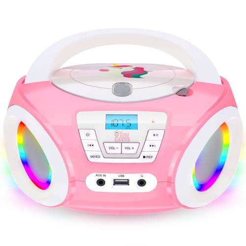 Tinygeeks Tunes Lecteur CD Enfant - Nouveauté - Radio FM - Piles incluses - Radio Mignon avec Haut-parleurs - Le Cadeau Parfait pour Les Tout-Petits - Rose
