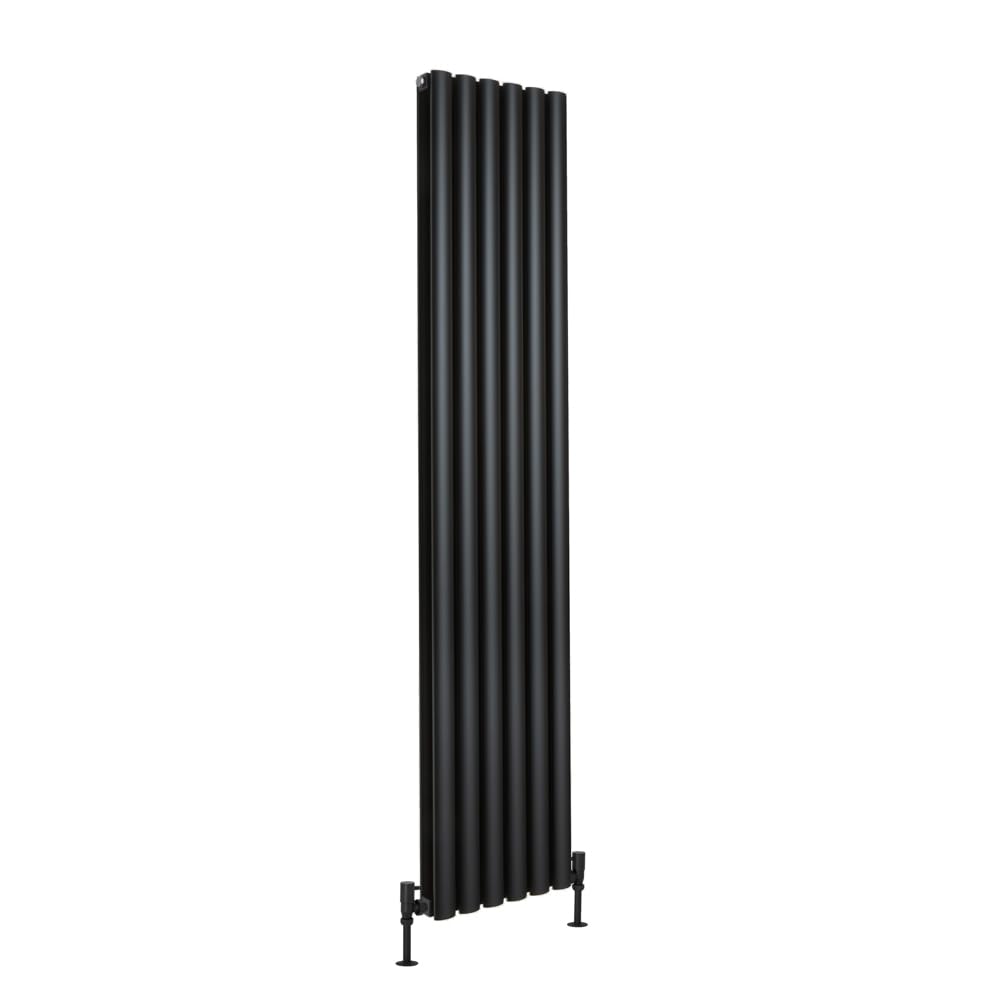 Milano Black Aruba Vertical Double Oval Panel Aluminium Radiator - 1800Mm X 360Mm