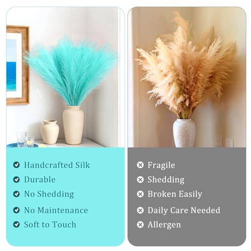 obbsie 50pcs Faux Pampas Grass, 21.6" Short Artificial Pompous Grass Branches for Vase Filler Home Table Centerpieces Wedding Decor (Light Blue) by obbsie - Used condition - Image 3
