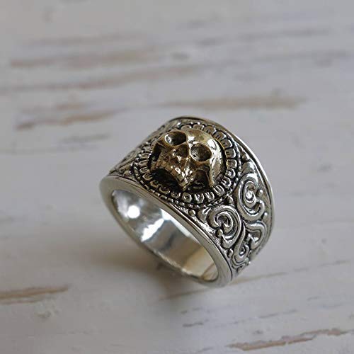 Genericgrim Reaper skull ring silver sterling 925 biker Gothic Pirate memento mori men brass viking celtic