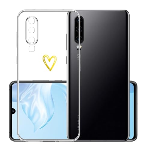 Demnkun Cover per Huawei P30 Custodia Trasparente, Silicone Sottile Morbido TPU Anti-Graffio Anti-Ingiallimento Case con Motivo Amore Cuore, Fotocamera Protezione Completa