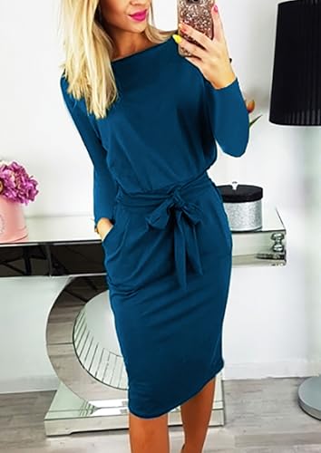 Image of PRETTYGARDEN Women's Fall Long Sleeve Bodycon Party Dress | Tie Waist, Fitted Pencil Dresses, Pockets, Spring Elegant Teacher Outfits for Work Office, Wedding, Holiday, Date Night