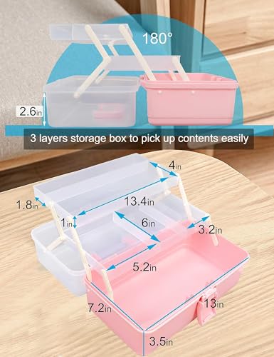 Facikono PINK TACKLE BOX ART BOX Pink Tackle Box 3 Layer Tackle Box Organizers Small Craft Storage Box Art Supply Storage Organizer Plastic Tool Box thumb #1
