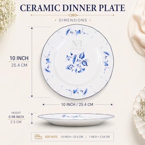 Image of NFI essentials 10 Inch Premium Ceramic Dinner Plate, Serving Plate for Main Course, Pasta, Rice, Salad & Meals, Dishwasher Safe Kitchen Dinner Plate