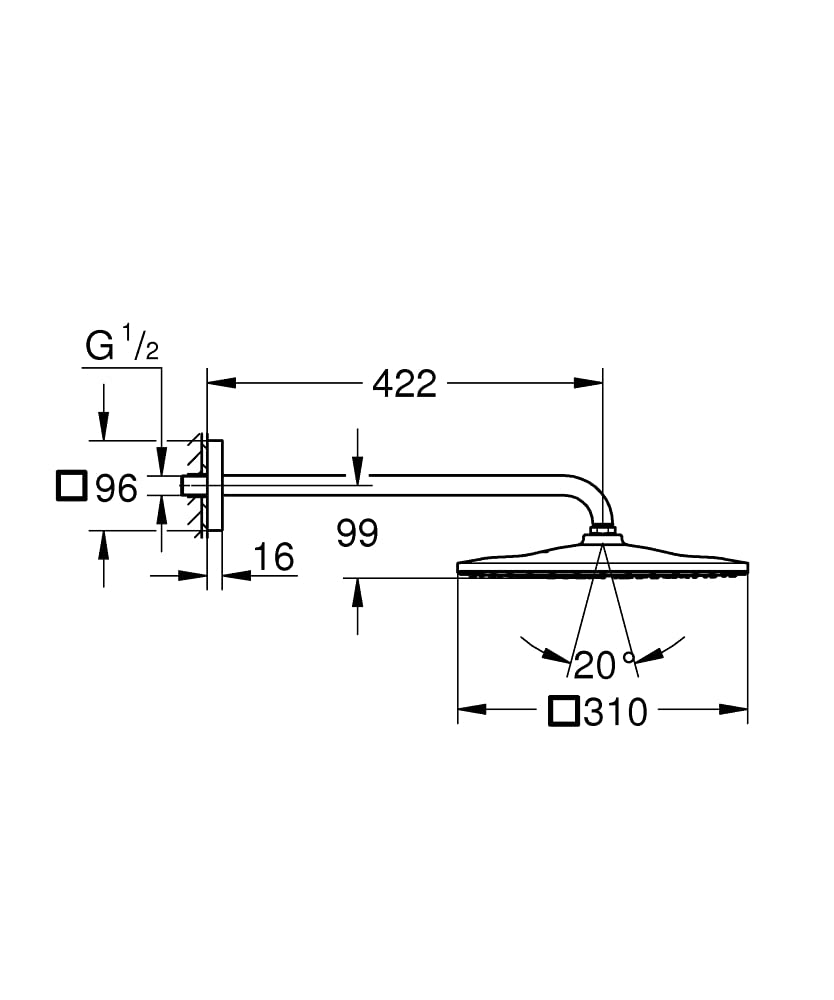 GROHE Rainshower 310 Mono Cube - Kopfbrauseset 422 mm (Antikalk-System, langlebige Oberfläche), chrom, 26563000