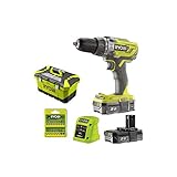  Taladro percutor RYOBI 2 velocidades 18V OnePlus - 2 baterías LithiumPlus 2.0Ah - cargador rápido 1.5Ah R18PD3-220T