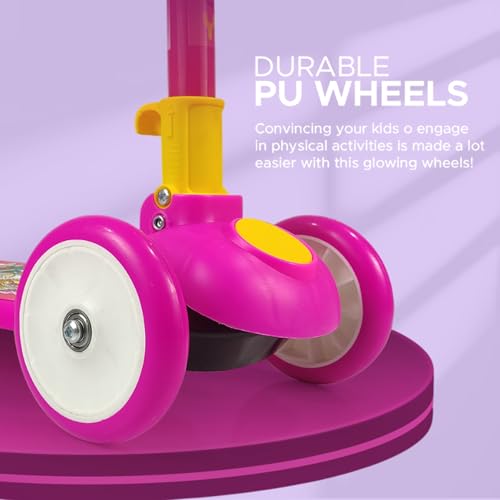 Image of NHR Smart Kick Scooter for Kids, 4 Adjustable Height Scooter, Foldable & Attractive PU Wheels with Rare Brakes for Kids Age Upto 2+ Years (NHR Scooter 009P Non LED Pink)