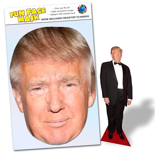 Party People 1 x Donald Trump - Ready To Wear Celebrity Face Mask Includes Freestanding 20cm Desktop Standee Card Cutout - Standee Donald T