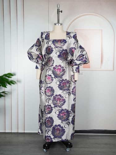 Image of HD African Print Dress for Woman Embroidery Pattern Maxi Dress