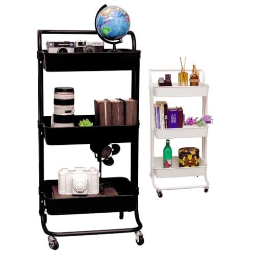 Carrinho Organizador Multiuso Com Rodinhas Manicure Banheiro Lavanderia 3 Prateleiras(Branco C/Alça)