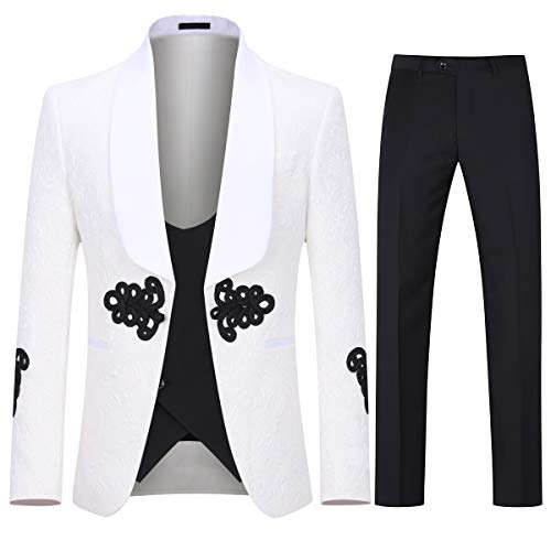 Boyland Men's White Tuxedo Suit Set 3 Pieces Shawl Lapel Elegant Tux Jacket Vest Pants