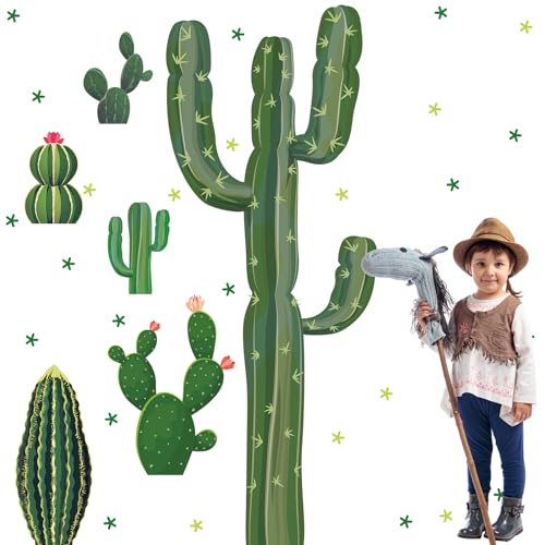 Geyoga 6 Set Cactus Cutouts Jointed Cardboard Cactus Cutouts Summer Green Plant Wall Decor Cinco De Mayo Fiesta Party Supplies for Photo Prop Wild Western Decoration